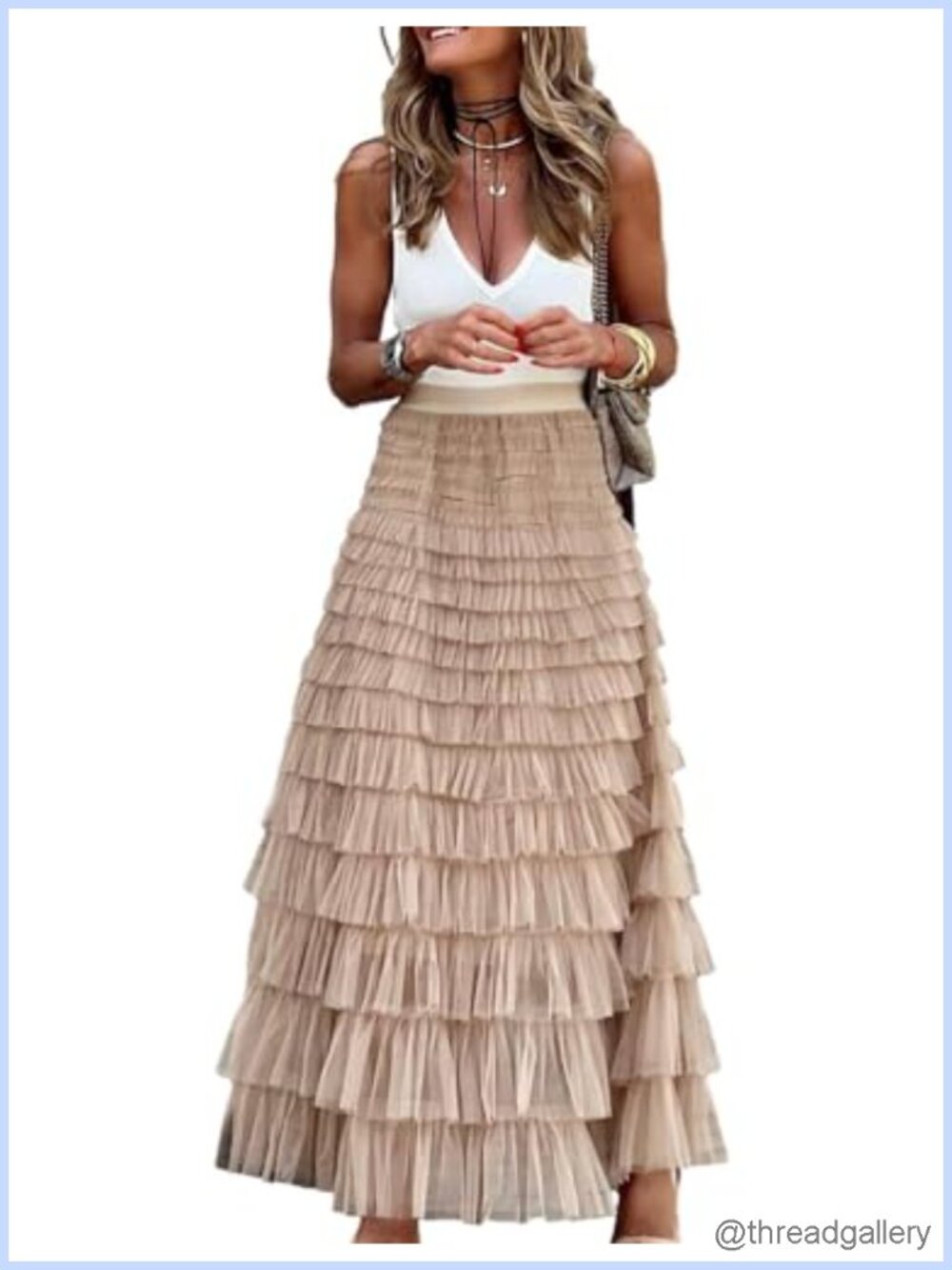 Layered Tulle Skirt Women High Waisted A-Line Fluffy Fairy Mesh Ruffle Long